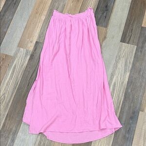 Linen bubble gum pink strapless maxi dress